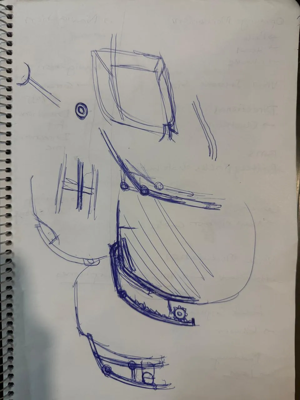 Sketches exploring the helmet form, the visor mechanism and where the electronics could live