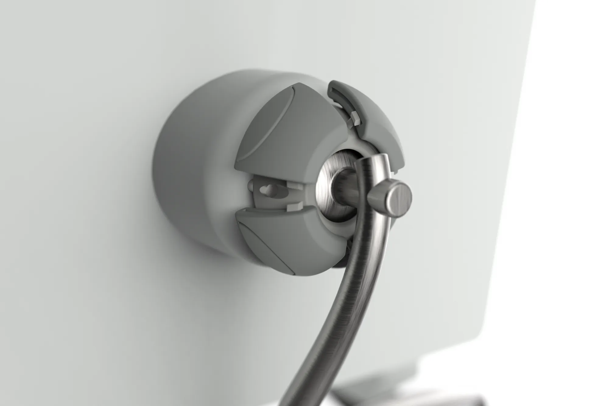 Brushed steel, with clips to lock the movement