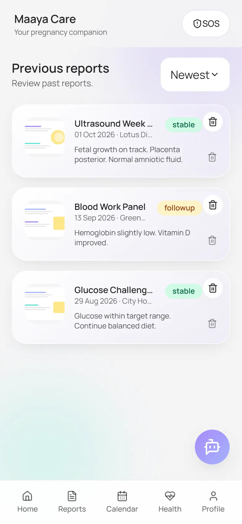 Previous reports, with status