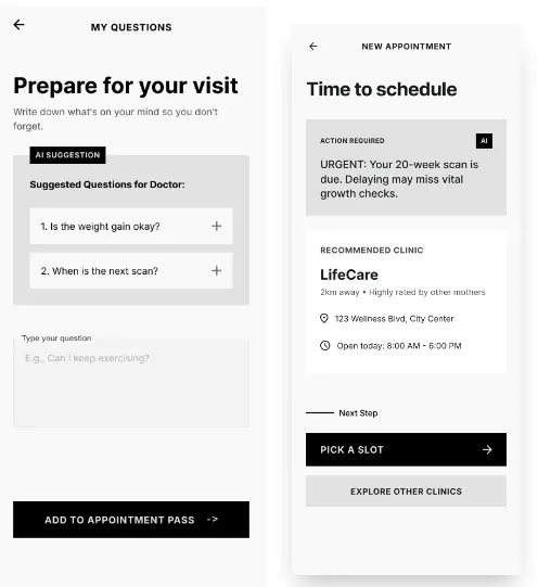 Low-fidelity frame: Appointment booking and preparation