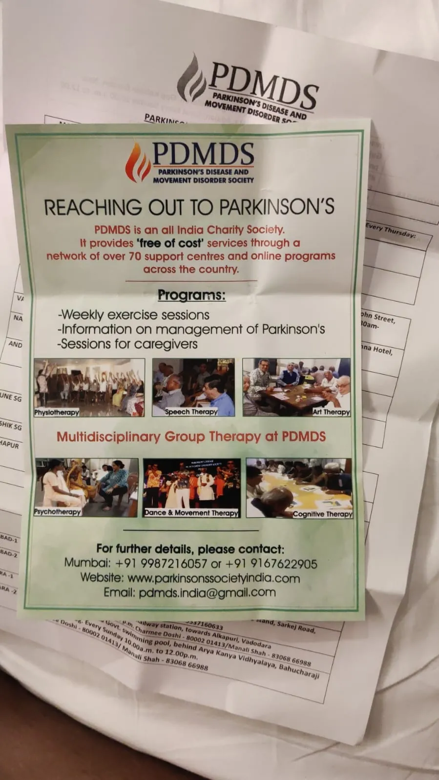fig 1.3 - Visits to the research centre and the PDMDS rehab centre